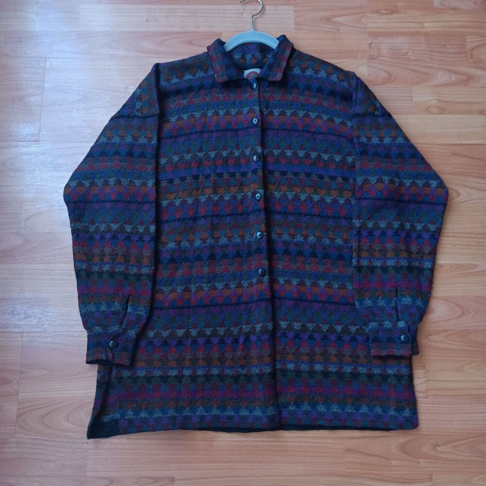 Millma Bolivia 100% Alpaca Wool Cardigan XL Granycore Geometric Purple Brown